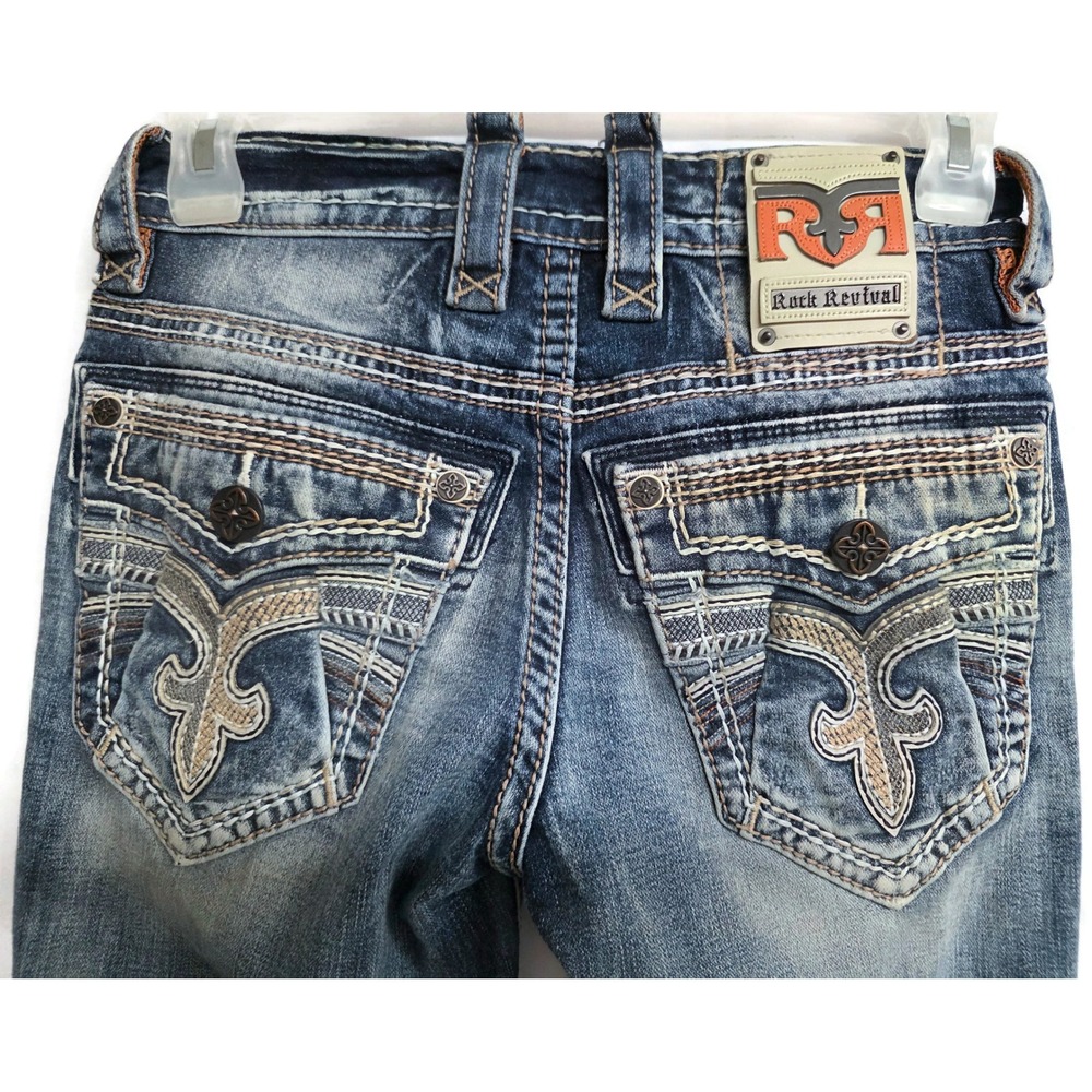Rock Revival Ruben Boot Cut Jeans Mens 28 Blue Fleur De Lis RP9370B202R
